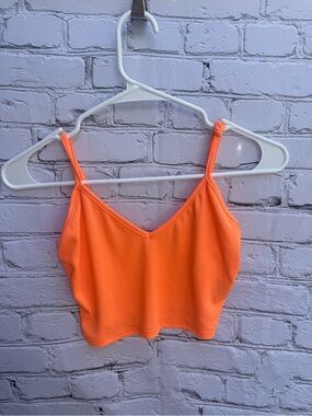 Bright Orange Ribbed V Neck Cropped Cami Tank Top